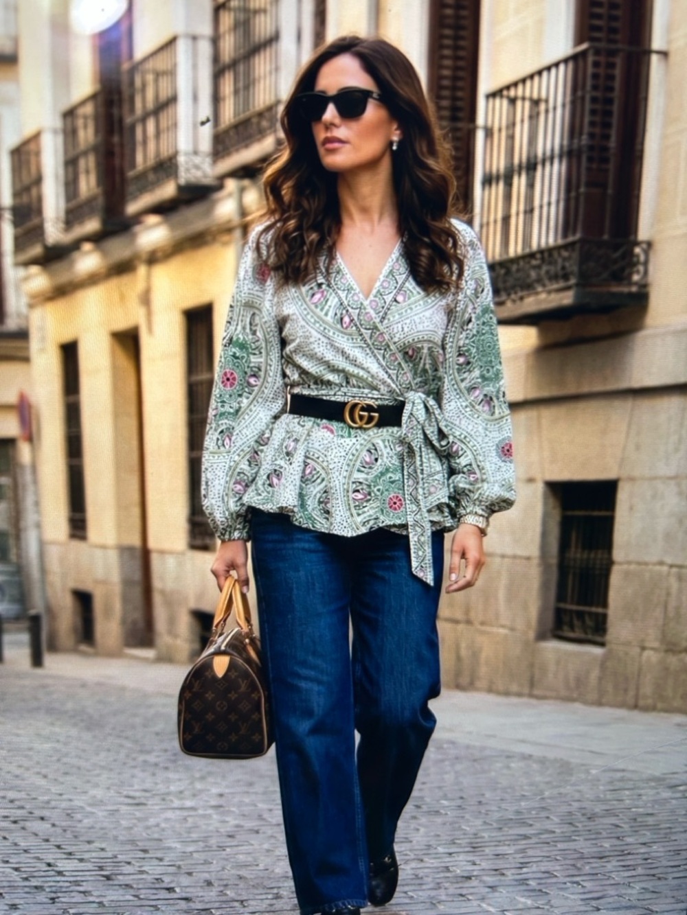 Paisley Wrap Blouse in Sage and Pink